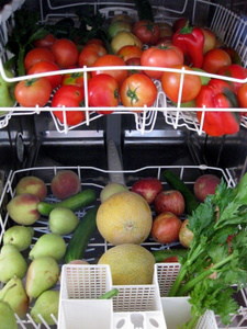 fresh produce loaded in dishwasher 